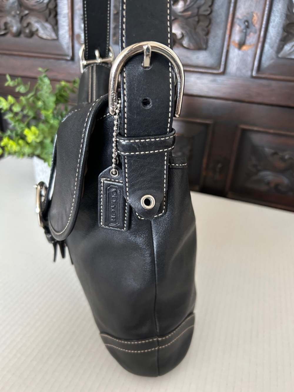 Coach Dark Brown Leather Crossbody Bag with Silver Hardware - Picture 5 of 14